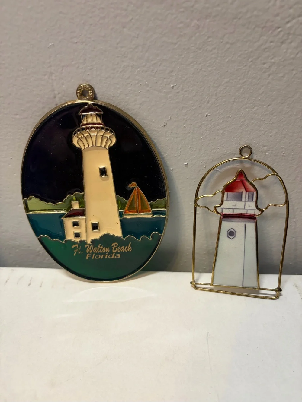 Vintage Lighthouse Ornament & Suncatcher Lot of 6 Enesco, Glass, Wood Coastal